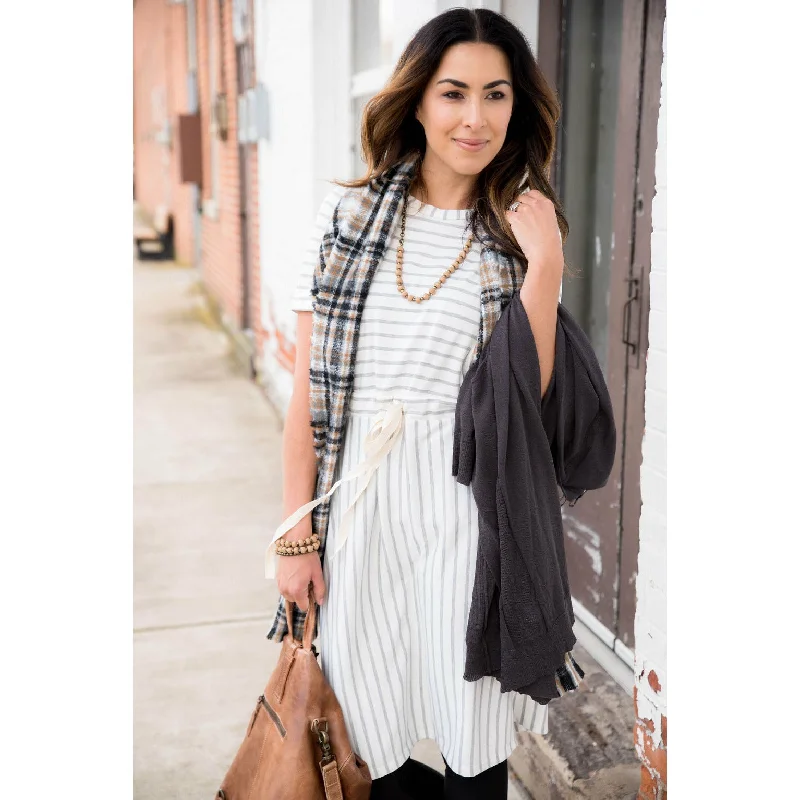 Grey Striped Dress Tunics Chic fashionable