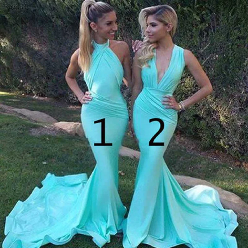 Unique Sexy Mermaid Blue Mismatched Different Styles Charming Inexpensive Long Wedding Party Dresses for Maid of Honor, WG097 Tunics Handmade artisanal