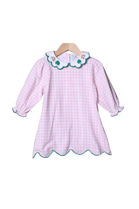 French Knot Lucky Charm Pink Gingham Dress Tunics Denim casual