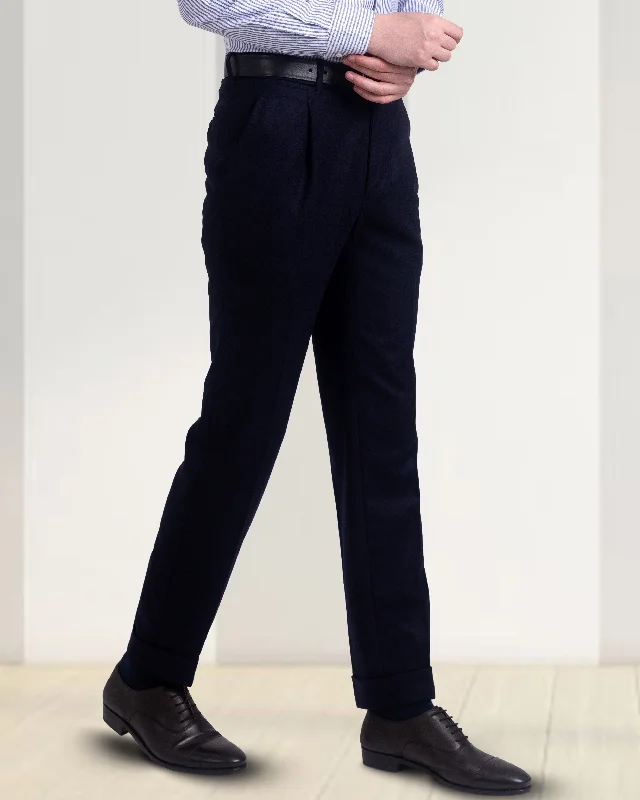 Pleated Vitale Barberis Canonico Dark Navy Flannel Pant Relaxed High-Waist Trousers