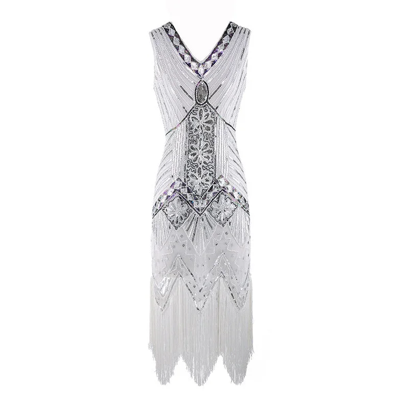 1920s Sheath/Column V-Neck Sequins Vintage Costume Party Dresses Tunics Vintage classic