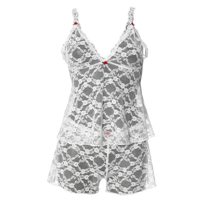 V neck lace see through cami short pant set Comfortable Maternity Pants