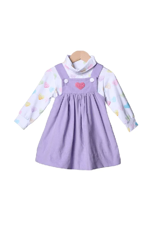 French Knot Lavender Corduroy Conversation Heart Dress Tunics Office stylish