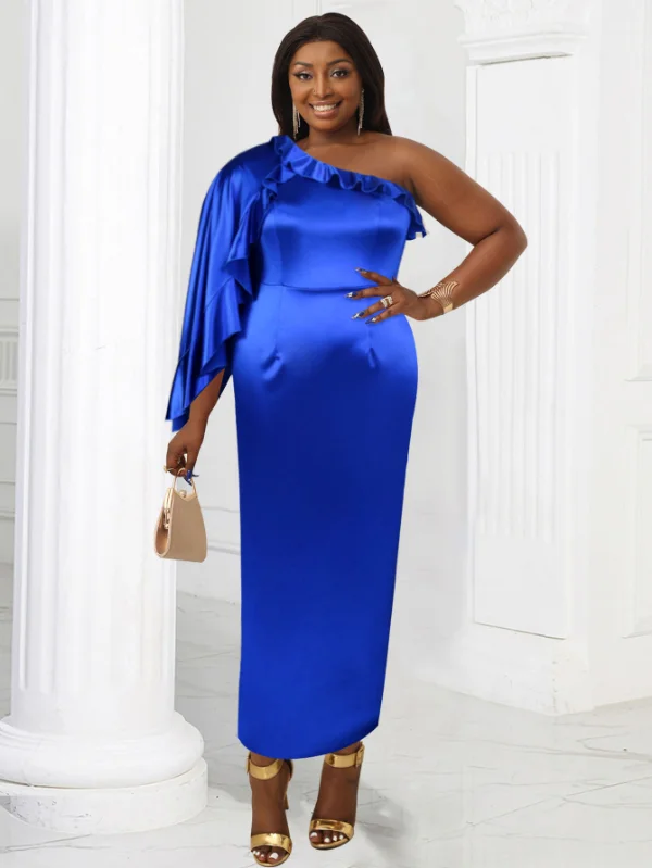 AOMEI Women One Shoulder Satin Party Dress Tunics Bridal satin