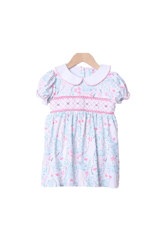 Smocked Heirloom Pastel Bunny Knit Dress Cowl Neckline Elegant