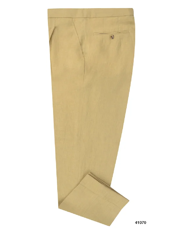 Goldish Yellow Linen Dress Pant Chic Faux Leather Pants