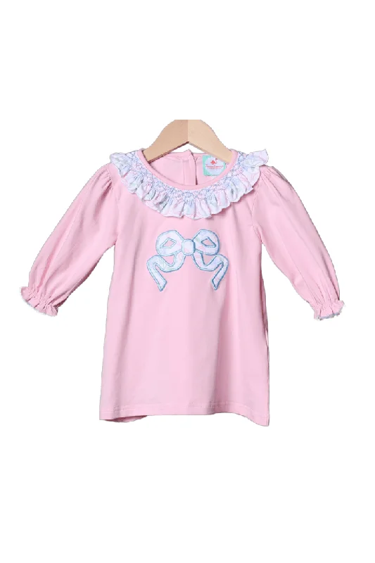 Pink Knit Floral Applique Bow Dress Bodycon Club Sequined