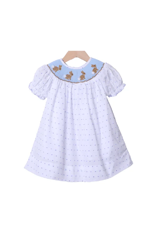 Smocked Bunny White and Blue Swiss Dot Dress Tunics Summer linen