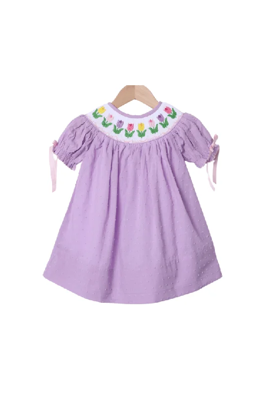 Smocked Tulips Lavender Swiss Dot Dress Turtleneck Warm Winter