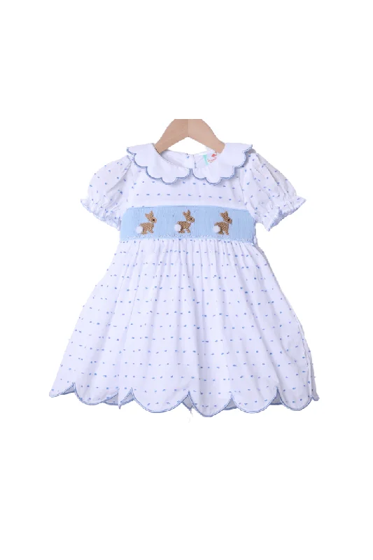 Smocked Swiss Dot Blue Bunny Dress Tunics Occasion special