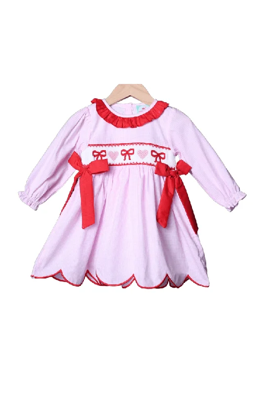 Smocked Red Bow Pink Gingham Scalloped Dress Tunics Plaid country