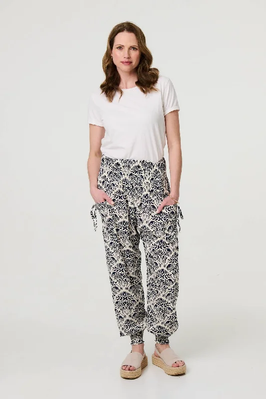 Ikat Print High Waist Tapered Harem Pants Comfy Athletic Pants