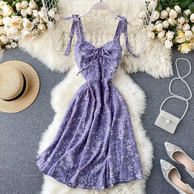 V-neck drawstring waistband Floral Dress Turtleneck Warm Winter