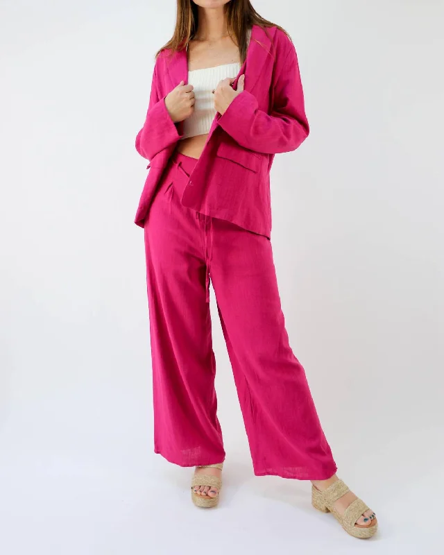 Power Move Linen Pants in Magenta Casual Wide Pants