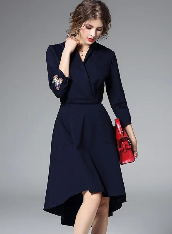 Women s Elegant V Neck 3/4 Sleeve High Low Party Dress Tunics Print Colorful
