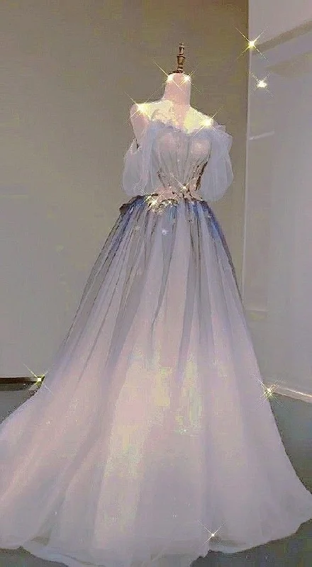 Bonnyshow Aesthetic Ball Gown Off The Shoulder Tulle Party Dress Long Prom Dress Evening Dresses SD1791 Tunics Mesh breathable