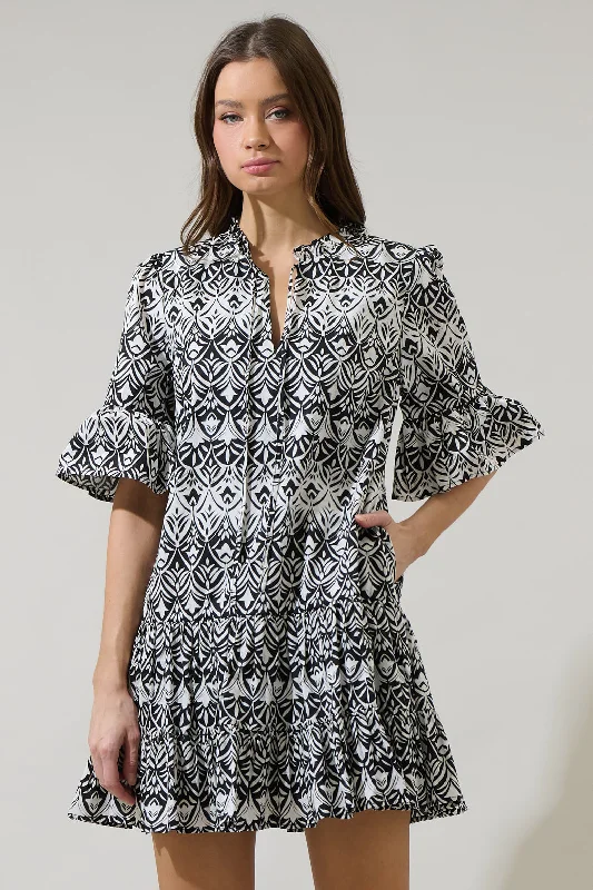 La Palma Floral Auggie Bell Sleeve Shift Dress Tunics Modern contemporary