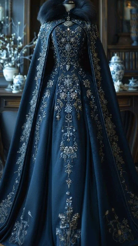 Bonnyshow Aesthetic Ball Gown High Neckline Navy Blue Party Dresses Long Prom Dress Evening Dresses SD1792 Peplum Ruffle Cocktail