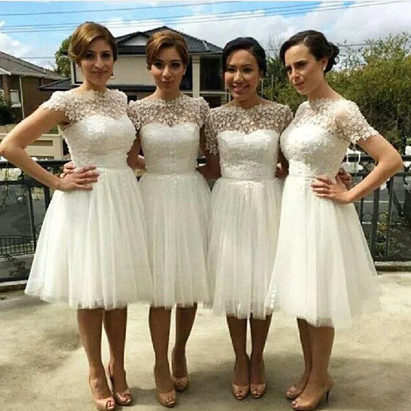Beautiful Cap Sleeve White Tulle Short Sleeve Knee Length Wedding Party Dresses, Cheap Homecoming Graduation Occasion Dresses, WG140 Tunics Exclusive limited