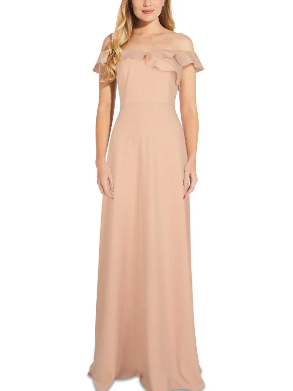 Womens Ruffled Trim Maxi Evening Dress Tunics Sophisticated sleek