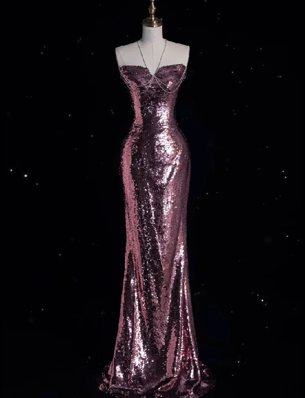 Bonnyshow Modest Mermaid Strapless Sequin Party Dress Long Prom Dress Evening Dresses SD1854 Tunics Fleece cozy