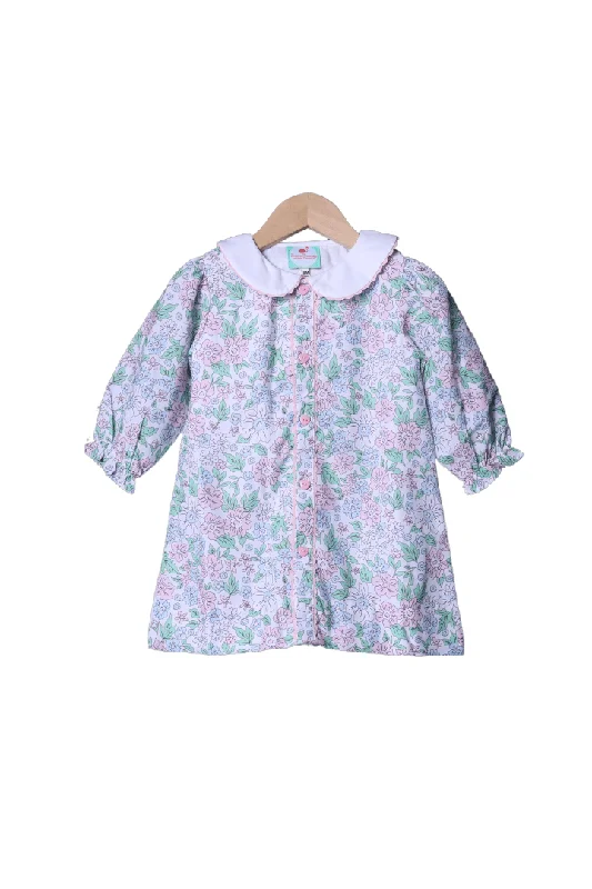 Pink and Blue Floral Heart Button Dress Tunics Yoga stretchy