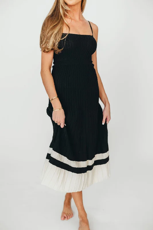 Kenzie Ribbed Knit Dress in Black/Ecru - Bump Friendly Tunics Stylish modern