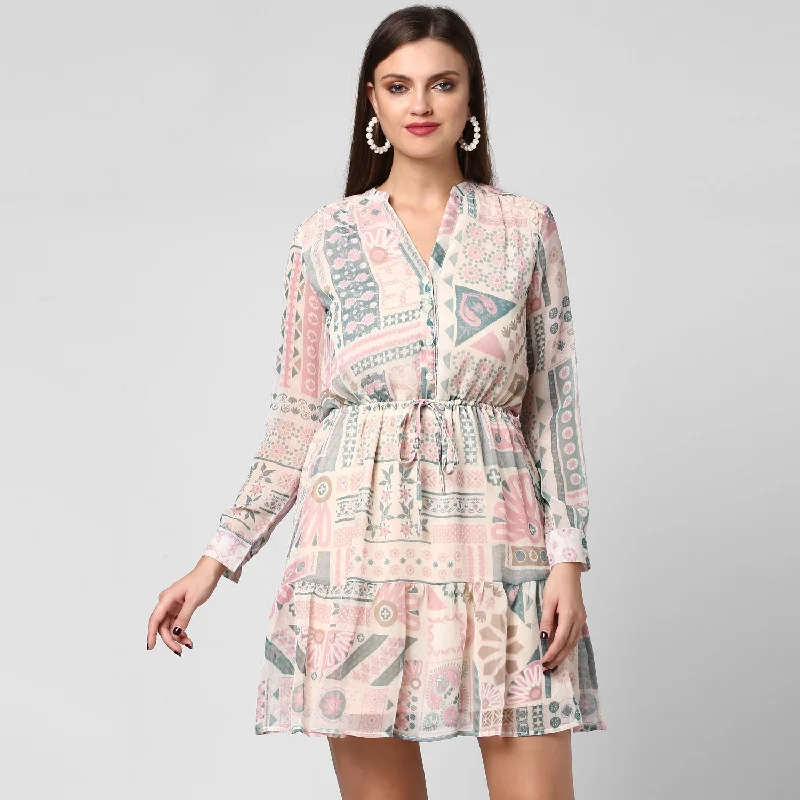 Women's Chiffon Dress with waist drawstring - StyleStone Tunics Prom sequined
