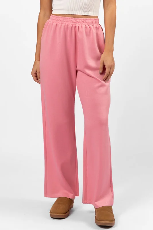 Let's Just Stay Pink Knit Wide Leg Pants FINAL SALE Trendy Wide-Leg Pants