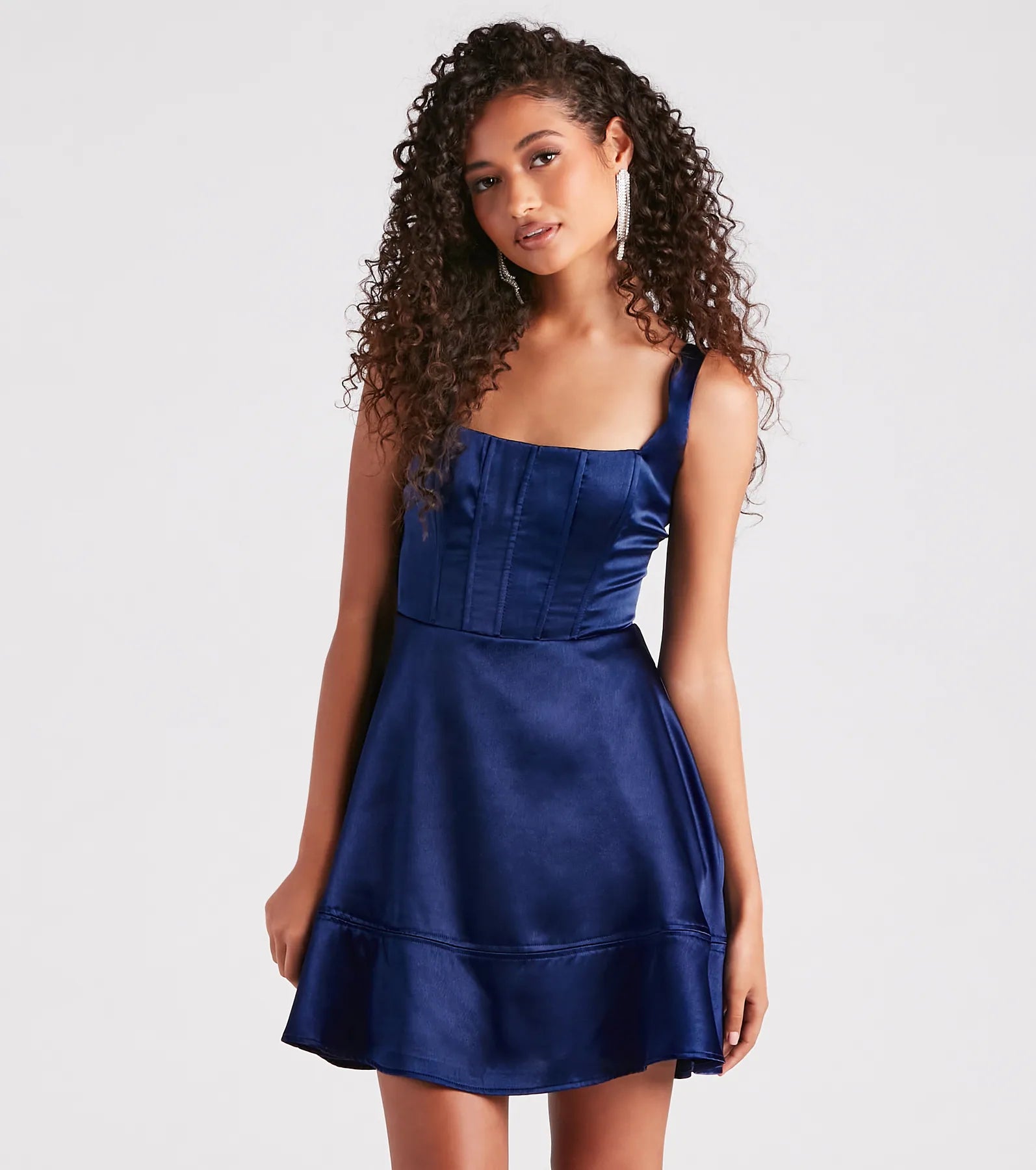 Genesis Satin Corset A-Line Party Dress Crew Neckline Sporty