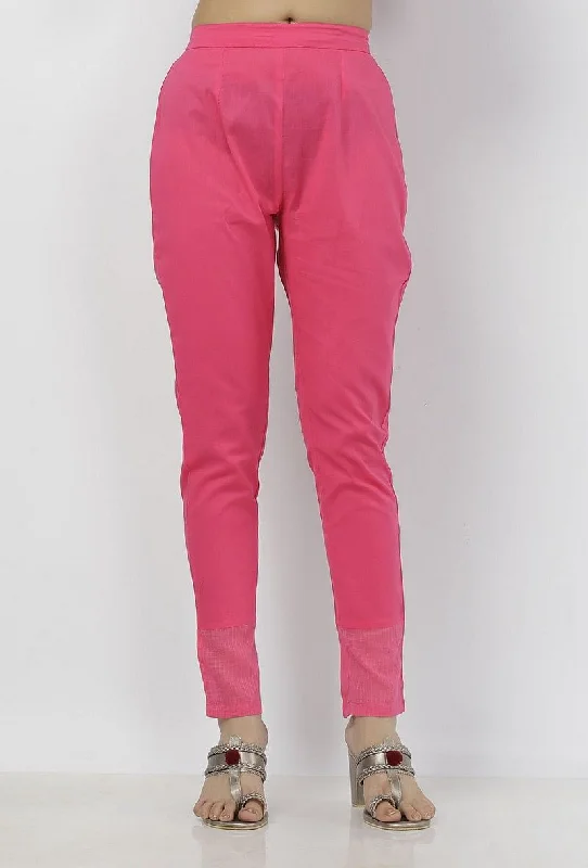 Raisa Pink Plain Cotton-Kota Pants Classic Straight-Leg Pants
