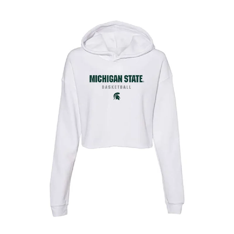 Michigan State - NCAA Women's Basketball : Nyla Hampton - Women's Crop Fleece Hoodie Hoodie with Hidden Zipper Minimalist Clean