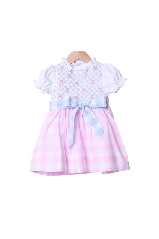 Smocked Heirloom Gingham Bow Dress Shift Classic Vintage