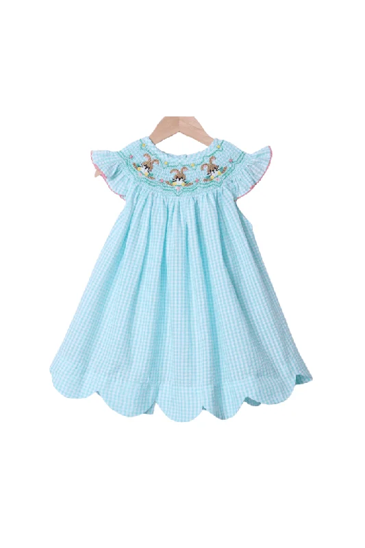 Smocked Turquoise Gingham Seersucker Easter Bunny Dress Tunics Chinos classic