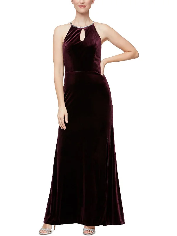 Womens Velvet Long Evening Dress Tunics stripes playful
