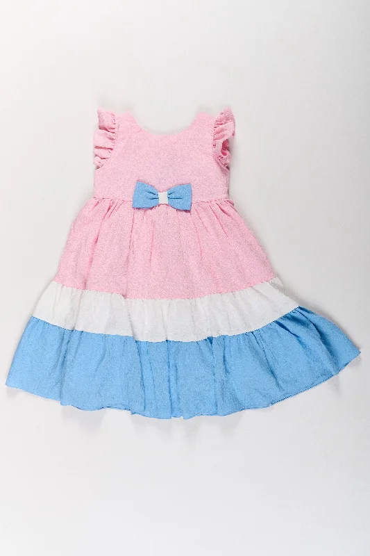 Nesavu Fancy Casual Dresses for Girls with Ruffled Sleeves and Tiered Pastel Design Tunics Sale discount