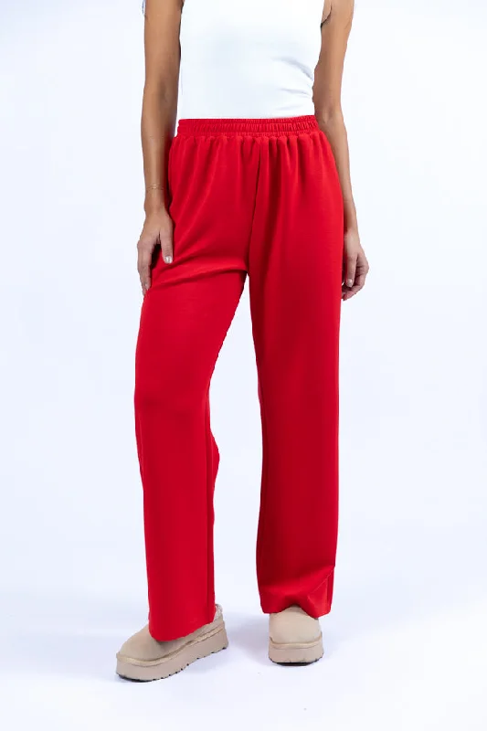 Let's Just Stay Red Knit Wide Leg Pants FINAL SALE Cozy Full-Length Pants