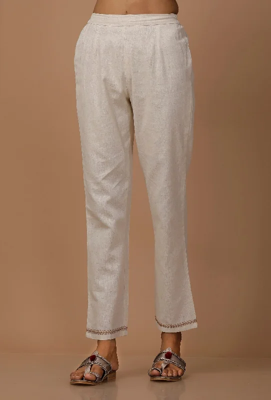Off White Cotton Flex  Pants Cozy Lounge Pants