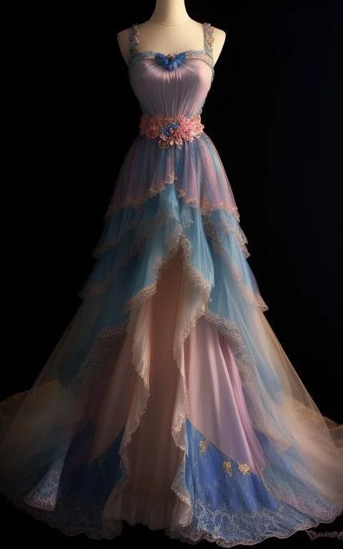 Bonnyshow Retro Ball Gown Straps Layers Ombre Pink Party Dress Long Prom Dresses Evening Dress SD1765 Tunics Silk luxurious