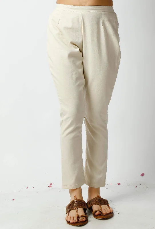 The Icandescent Off White Cotton Pant Cozy Fitted Pants