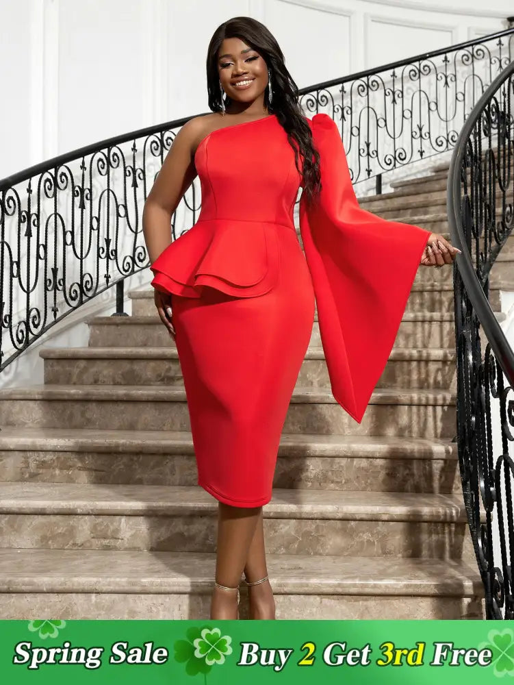 AOMEI Sexy Party Dresses One Shoulder Sleeves Flare Bodycon Occasion Gowns Tunics Travel practical