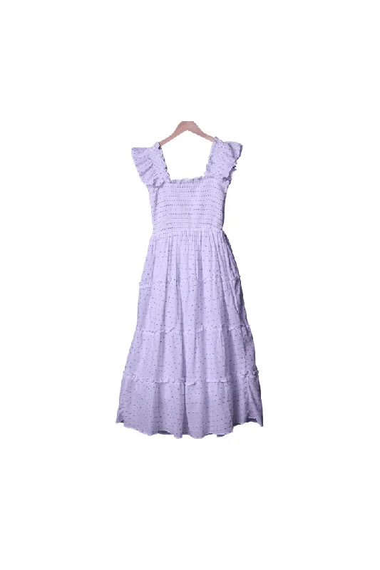 White and Blue Swiss Dot Matching Mom Dress Boat Neckline Classic