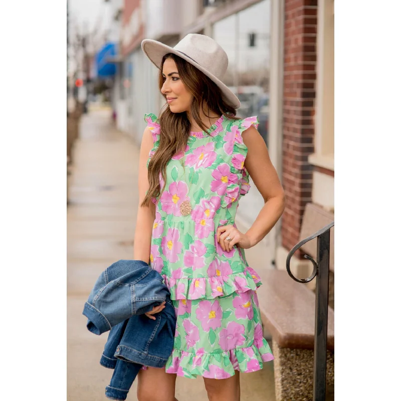 Large Floral Print Ruffle Dress Tunics Sophisticated sleek