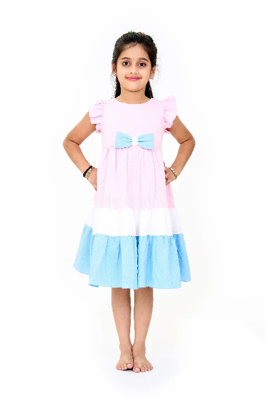 Indo Western Dress with Tiered Ruffle Hem and Contrast Bow Design for Girls Tunics Stylish elegant