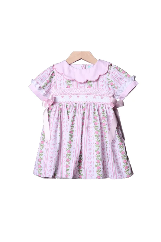 Smocked Fancy Floral Dress Boat Neckline Classic