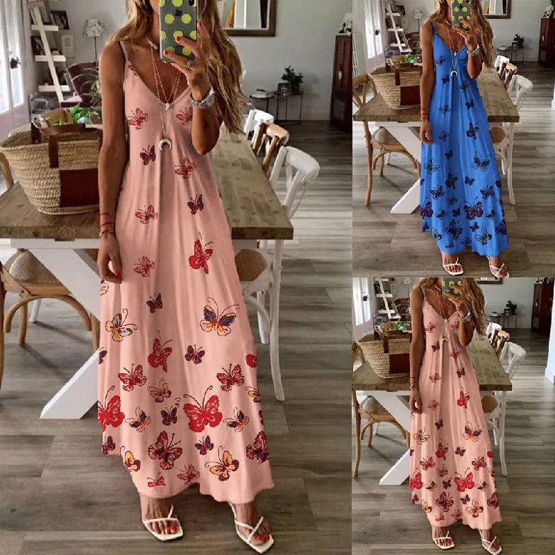 Butterfly print waistband dress Elegant Long Evening