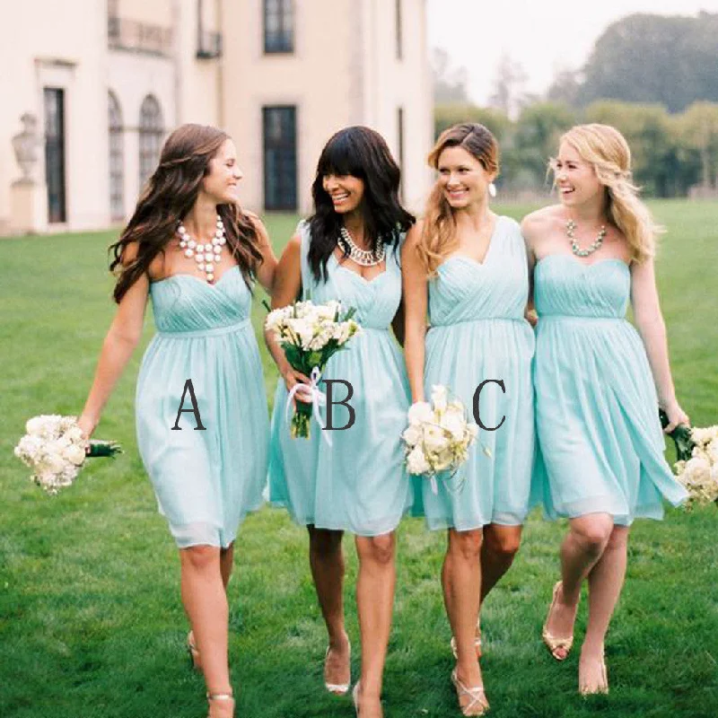 Chiffon Mismatched Simple Styles Junior Knee Length Blue Cheap Short Wedding Party Dresses, WG157 Tunics New arrival