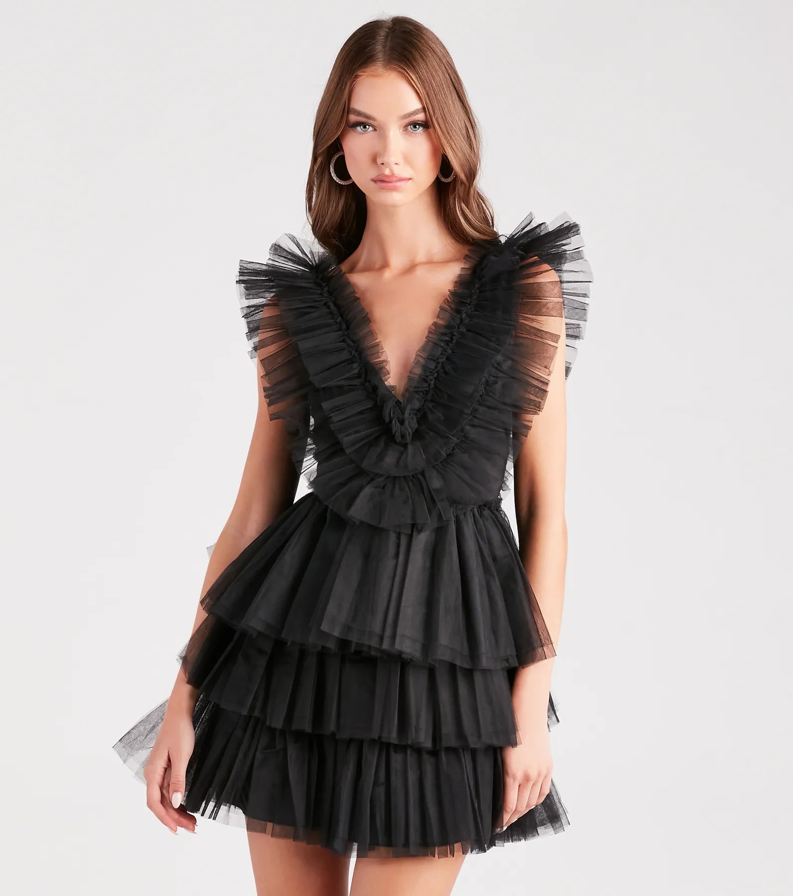 Devon Ruffled Tulle V-Neck Party Dress Tunics Chinos classic