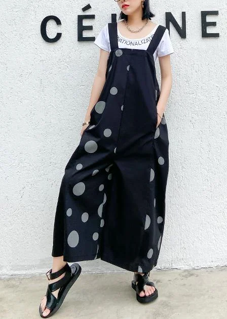 Black polka dot overalls 2025 new loose large size nine points straight wide leg pants Stylish Paperbag Waist Pants