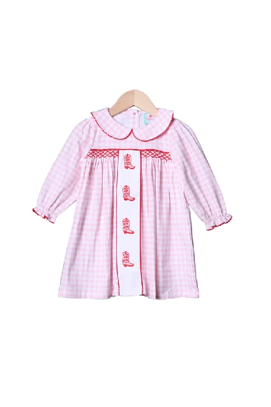 Sweet Cowgirl Boots Pink Gingham Dress Tunics Ceremony elegant
